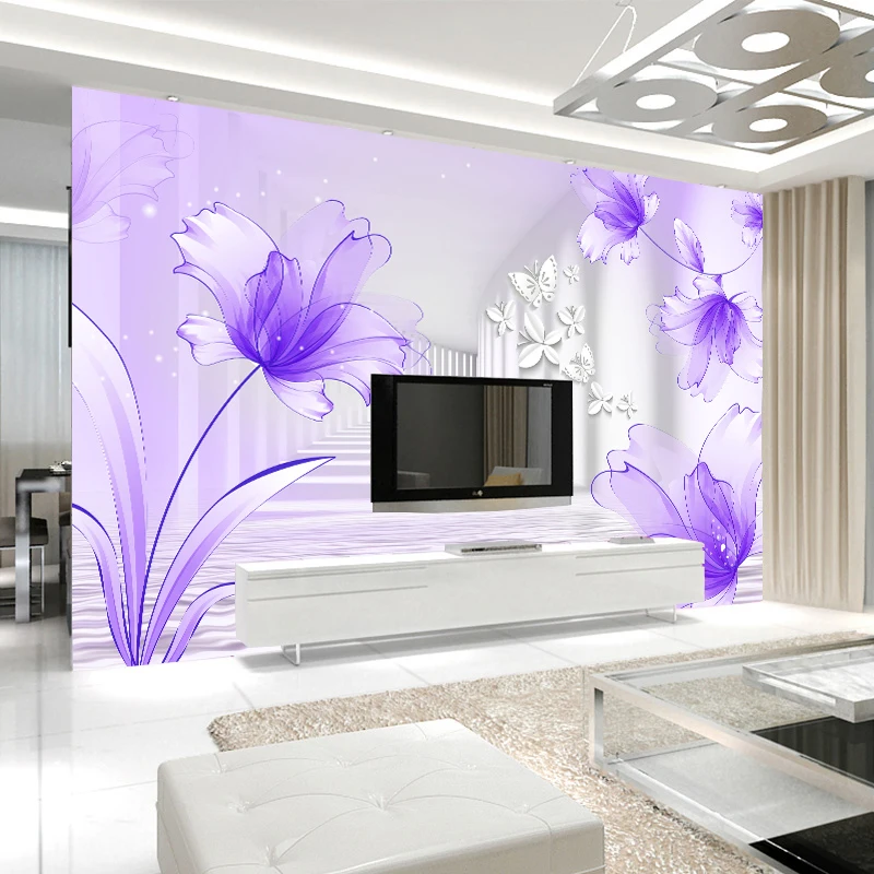 

Drop Shipping Custom Mural Wallpaper Purple Lily Flower Stereoscopic Abstract Art Wall Painting TV Background Photo Wallpaper