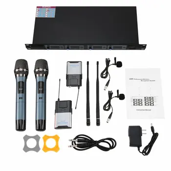 

GTD Audio 4x800 Paths UHF Diversity 2 Handheld&2 Lavalier Microphone Mic System Superior Sound Quality Professional Feature
