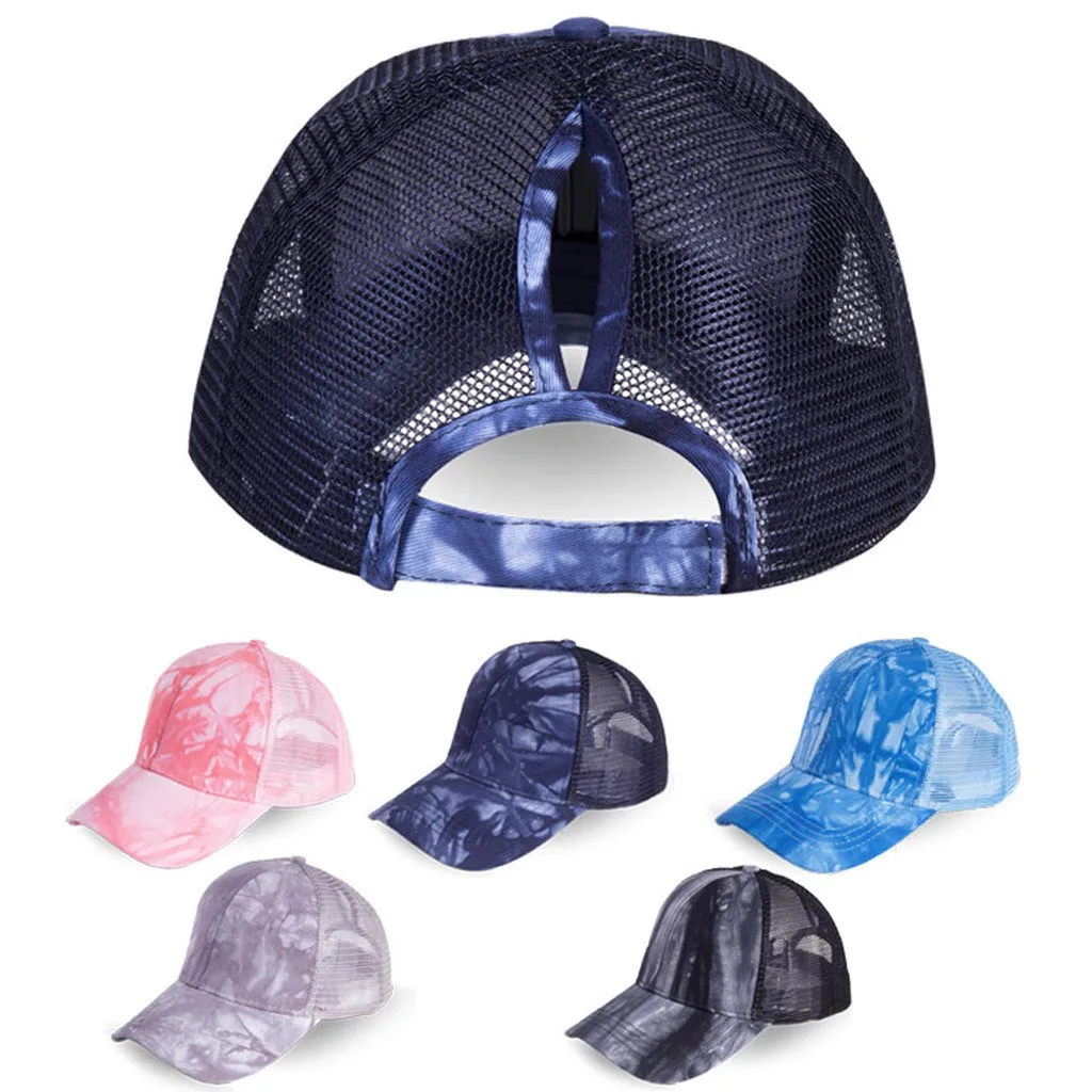 Adjustable Baseball Caps Tie-dye Print Ponytail Messy Trucker Plain Visor Cap Outdoor Unisex Curved Sun Hats L703 | Детская одежда и