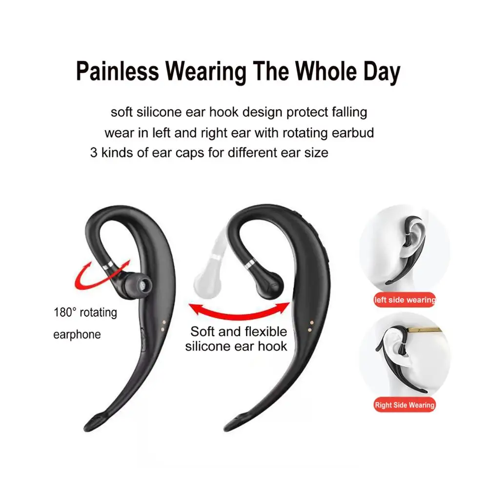 NVAHVA Bluetooth V5 0 Earphone for Phones TV 10 Hrs Earbud Headset Over Ear Hook Wireless Headphone with Noise Cancelling Mic