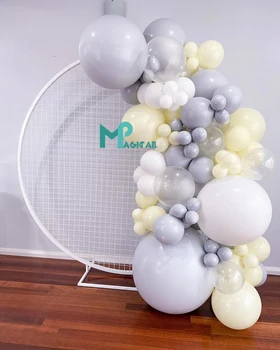 

95pcs Macaroon Yellow White Grey Balloons Garland Arch Kit Transparent Globos For Baby Shower Birthday Wedding Party Decorations