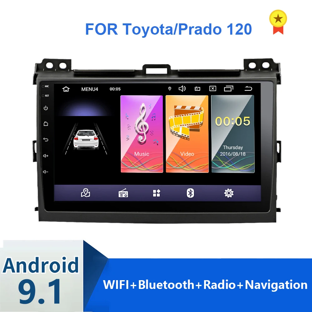 Автомобильный мультимедийный плеер магнитола 9 дюймов на Android 1 с GPS для Toyota Prado 120