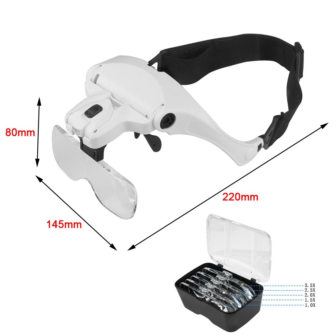 1.0X 1.5X 2.0X 2.5X 3.5X Регулируемая 5 линза Лупа светодиодный светильник головная повязка Лупа стекло светодиодный увеличительное стекло es с лампой