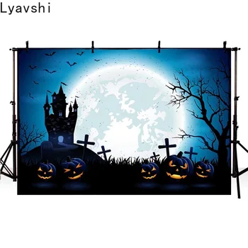 

Lyavshi Background Halloween Horror Pumpkin Haunted House Bat Full Moon Decoration Photo Studio Photography Background