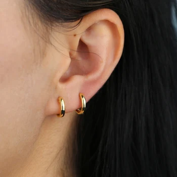 

gold plate 925 Sterling Silver high polished simple round circle huggie hoops earrings for women ladies delicate simple jewelry