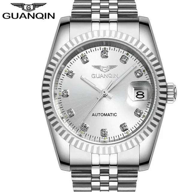 GUANQIN механические часы автоматические для мужчин бизнес сталь наручные часы 100 м водонепроницаемый Relogio Masculino часы сапфир - Цвет: D