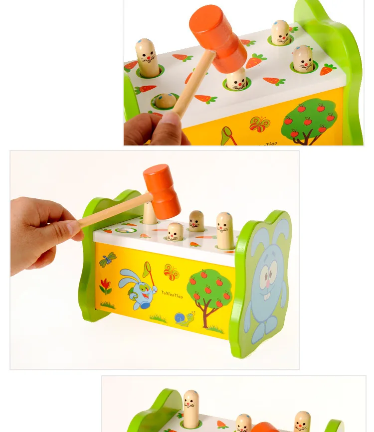 Детские развивающие Beat Taiwan Beat Baby Toy играть хомяк деревянный красочный свай Тайвань 1-2-3-летние дети