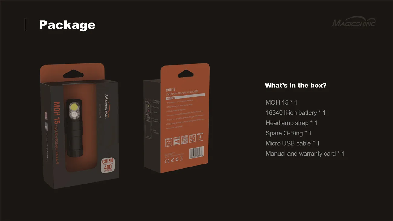 Magicshine MOH15 наружный спортивный налобный фонарь Micro usb зарядка белый 400 люмен 90 CRI красный светильник 70 м головной светильник с батареей