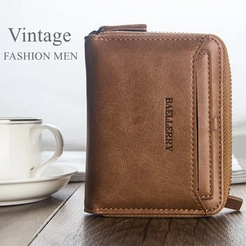

Baellerry Vintage Men Wallet short men's wallet Male Leather Wallets Coin Pocket Men Zipper Purses Card Holder Money Bag