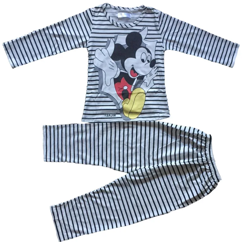 Весенне-осенний пижамный комплект с длинными рукавами для мальчиков и девочек с изображением Микки Мауса, детская одежда для сна Домашняя одежда с рисунком Минни ночные рубашки