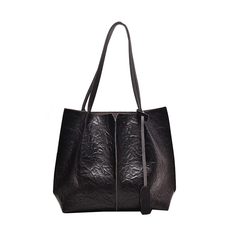 

Fashion Woman Imitation Leather Shoulder Bag Large Capacity Simple Youth Female Handbag Light Everyday Travel Bag Silver