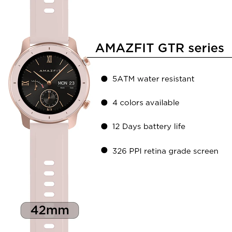 Amazfit GTR 42 мм Смарт-часы gps 5ATM Водонепроницаемый 24 дней Срок службы батареи 12 спортивный режим Bluetooth активно-матричные осид, Экран