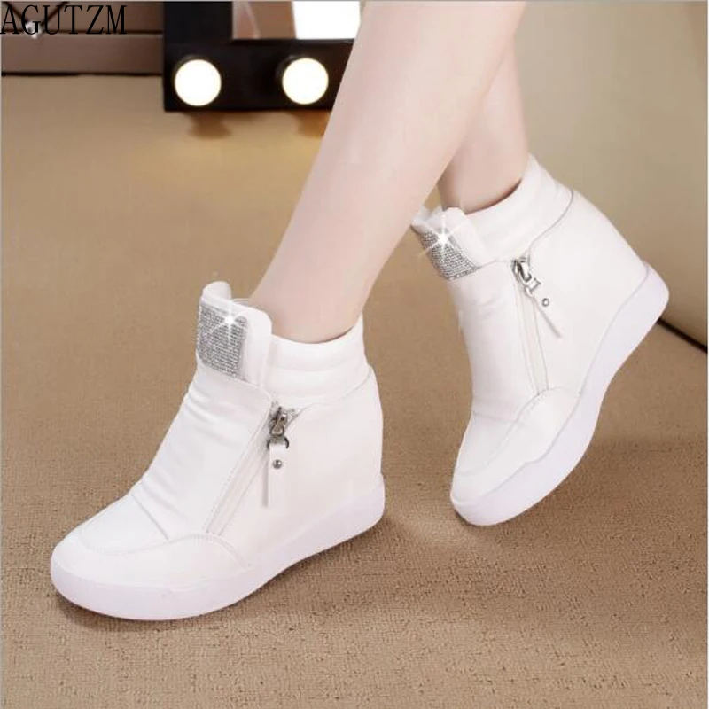 Comprar Botas de cuña de plataforma de otoño invierno de marca zapatos de mujer con mayor suela de plataforma moda femenina casual zip botas V561