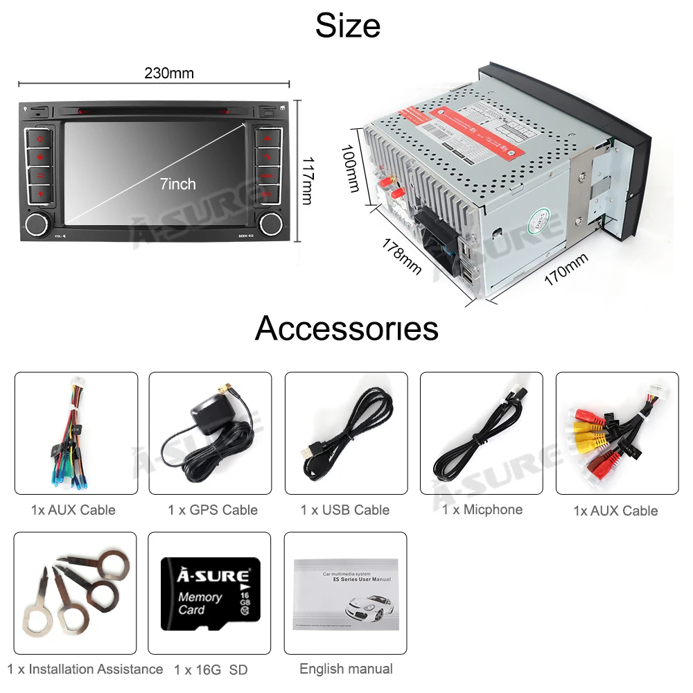Clearance A-Sure 2 Din 7 Inch WIN CE Car Radio DVD GPS Navigation For Volkswagen VW Multivan T5 Transporter (2002-2010) 4