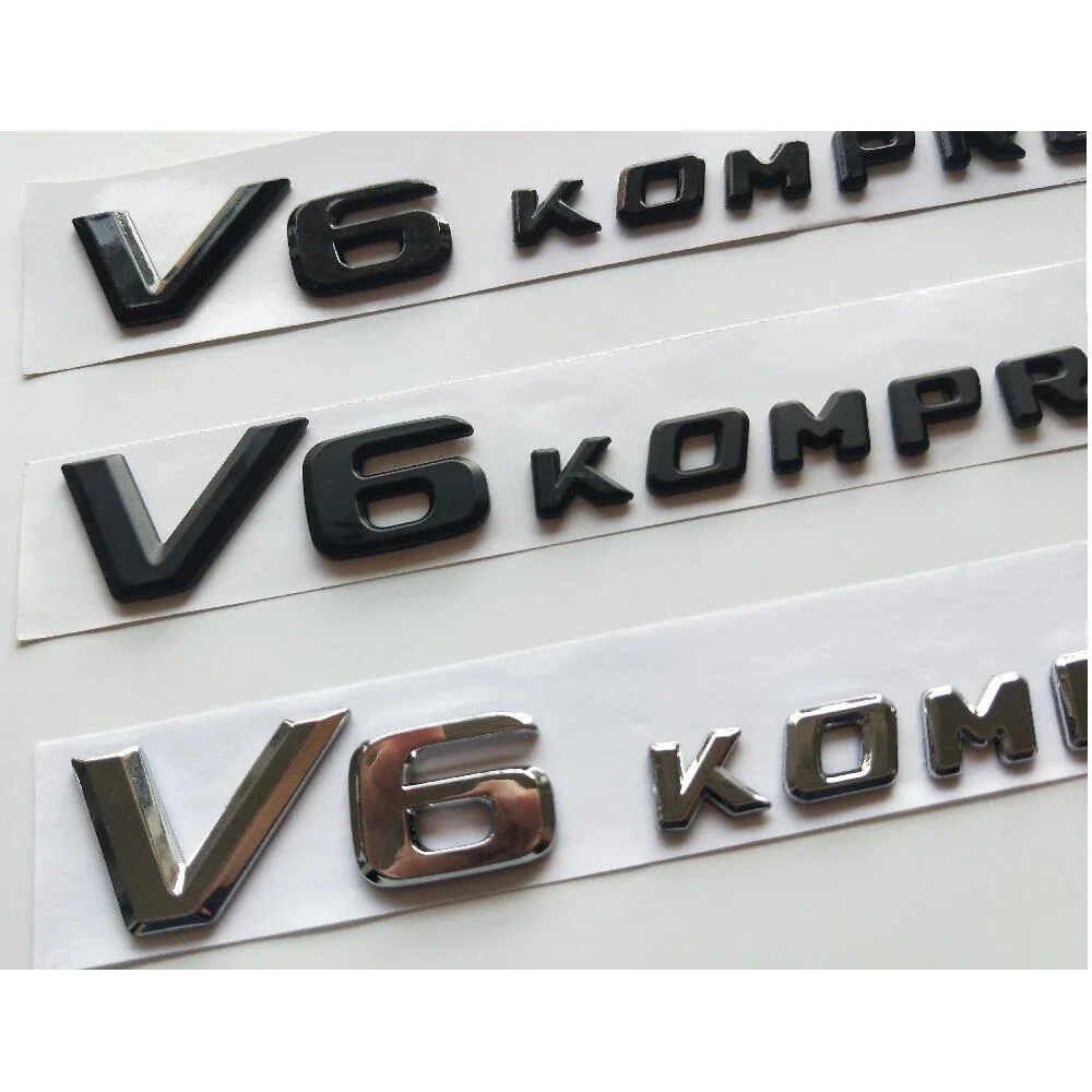 For Mercedes Benz Black AMG Chrome Black Letters V6 KOMPRESSOR Trunk Fender Emblem Emblem Badges Sticker