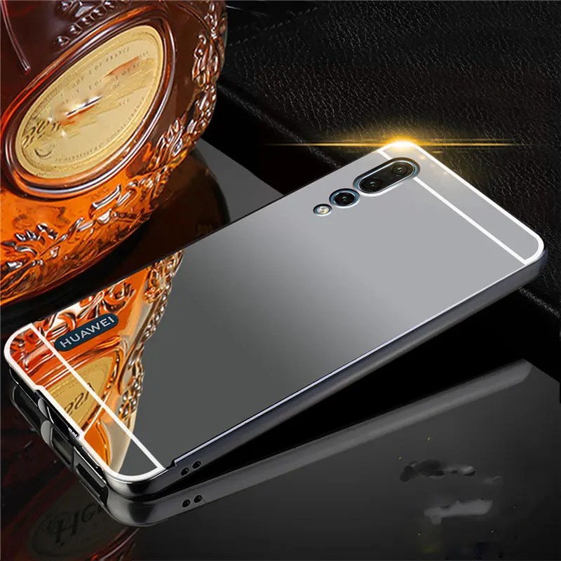 Для huawei P20 Pro Чехол Зеркальный Алюминиевый металлический бампер жесткий PC задняя