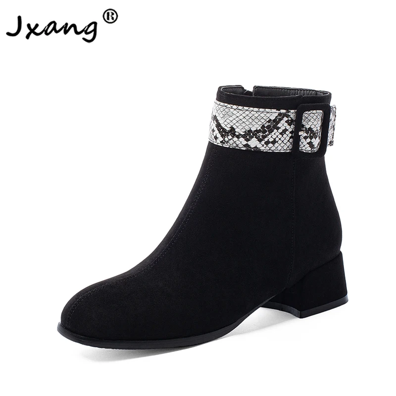 

JXANG Winter 2020 high quality thick bottom fashion wild British ladies short boots warm round head zipper high heel boots