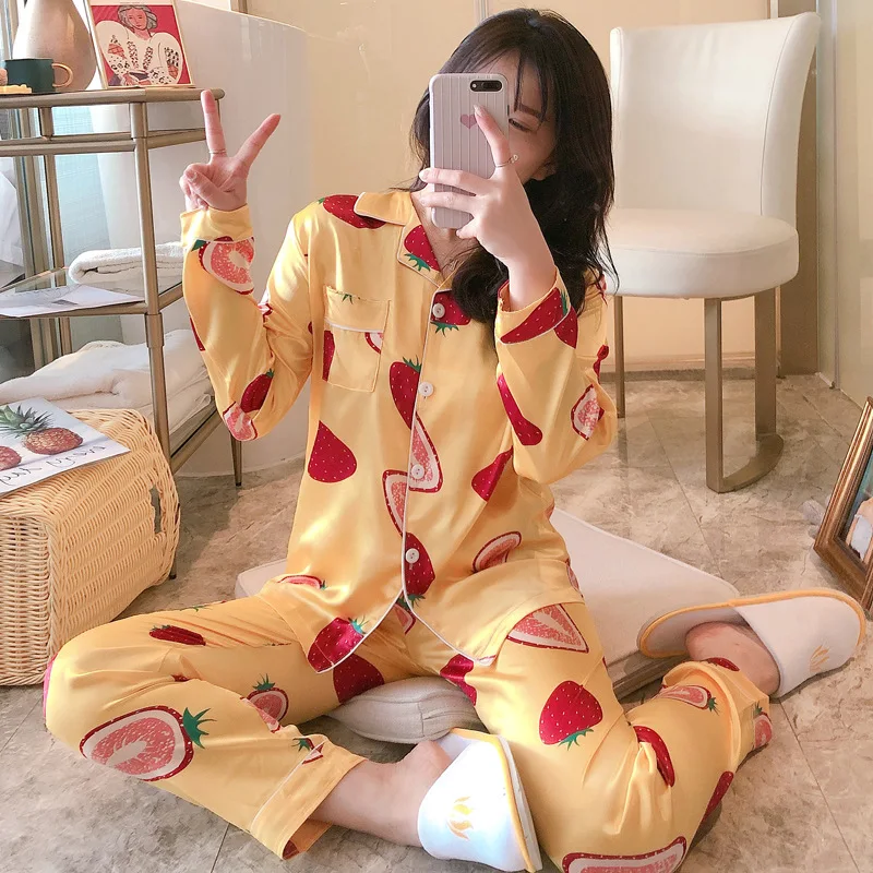 

Viscose Pajamas Women's Plus-sized 200 Long Sleeve Imitated Silk Fabric Spring And Autumn Viscose Silk Loose-Fit Homewear Set Wo