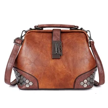 Women Vintage Top Handle Bag Leather Frame Handbag Retro Rivet Small Shoulder Bag High Capacity Ladies Hand Bags Crossbody Bags