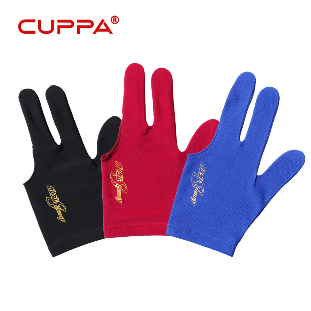 

CUPPA Lycra Fabric Snooker Billiard Cue Gloves Pool Left Hand Three Finger Billiard Accessory Blue/Black/Red High Elastic Gloves