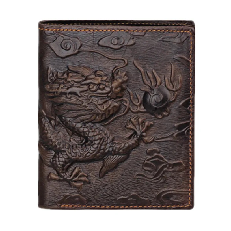 Мужские кошельки из натуральной кожи, уникальный дизайн, китайский дракон, высокое качество, настоящая кожа, GMW008 - Цвет: Vertical style