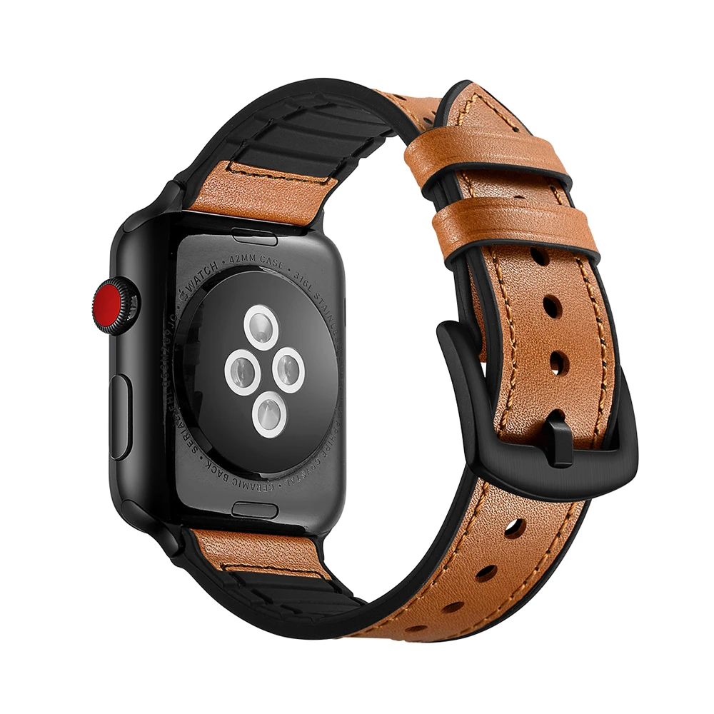 Натуральная кожа ремешок для наручных часов Apple Watch 4 полосным 44 мм/40 мм Силиконовые Correa наручных часов Iwatch серии 4/3/2 ремешок 42 мм, 38 мм и нержавеющая сталь металлический корпус Ретро кабель-браслет на запястье