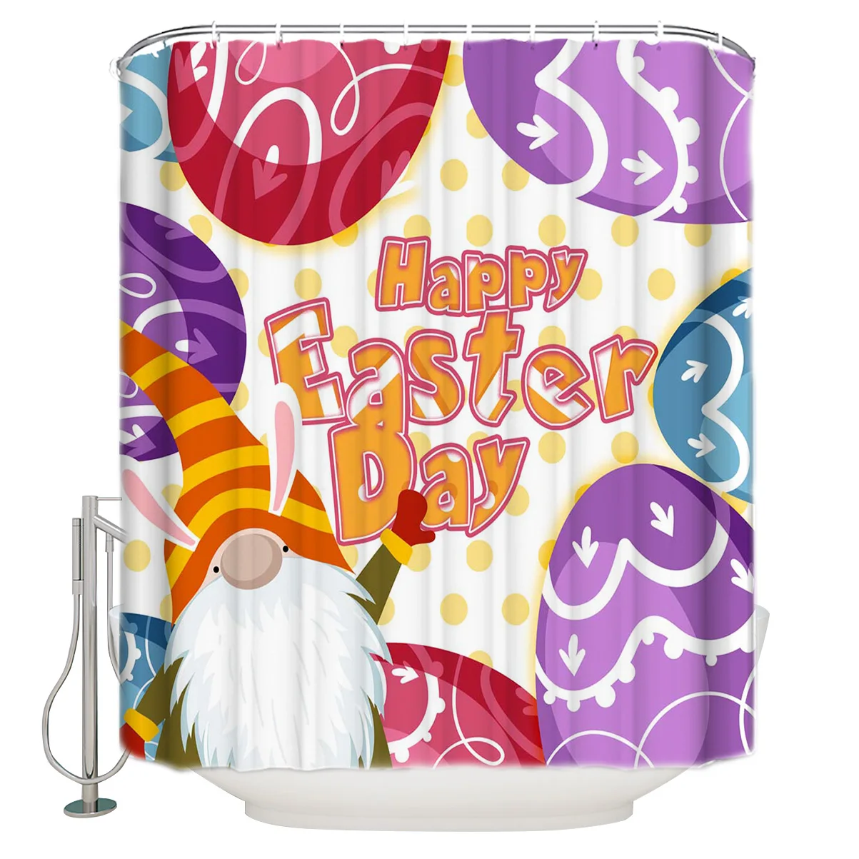Easter Day'S Eggs Dots Gnome Bathroom Shower Curtain Home Decoration