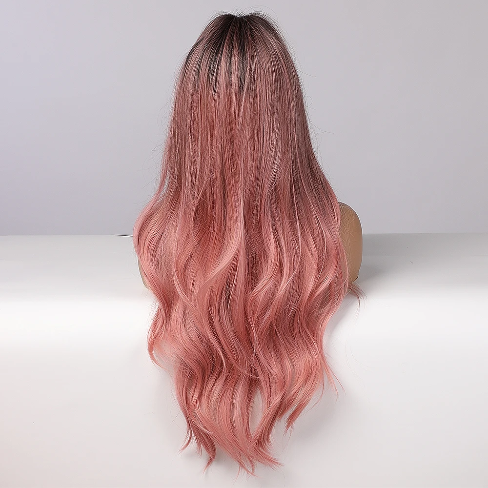 EASIHAIR Long Ombre Pink Synthetic Hair Wigs for Women Middle Part Wavy Cosplay Wigs Heat Resistant Natural Hair Wig