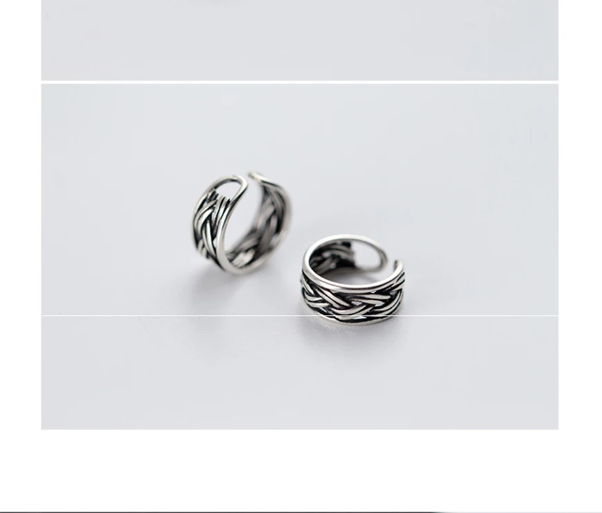 Knitted Antique Silver Ear Cuff for Women 925 Sterling Silver Clip on Earrings without Piercing Earcuff Zilver No Hole Earring (1)