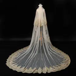 NZUK Gold Lace Edge Bridal Veil Luxury Two Layer Cathedral Wedding Veils  Long velos de novia Wedding Accessories
