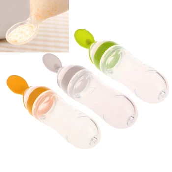 

Infant Baby Kids Silicone Feeding With Spoon Feeder Food Rice Cereal Bottle New