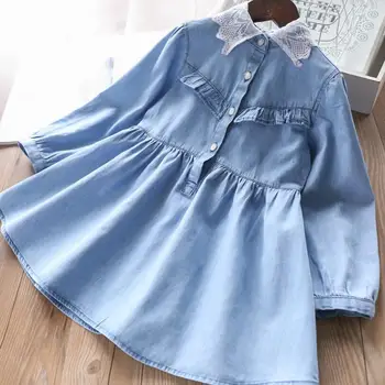 

wholesale girls clothing baby Denim dress 2020 spring Kids Lace collar dresses fashion children Long sleeve dress 6 pcs/lot
