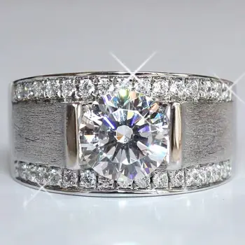 

Handmade male Party ring 925 Sterling silver 7mm AAAAA Zircon cz Wire drawing Wedding Band Rings for men Statement Party Jewelry