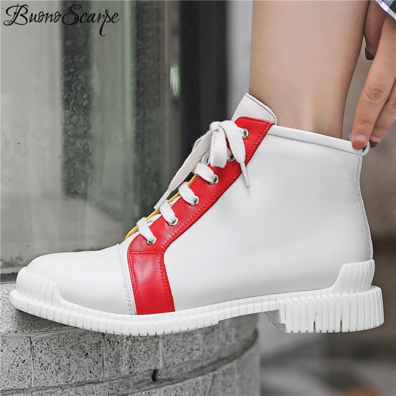 Buono Scarpe/разноцветные ботильоны; Mujer; Полусапоги из натуральной кожи на шнуровке; высококачественная повседневная обувь для подиума; модные ботиночки