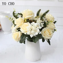 10 голов искусственных роз, белый шелк, искусственная Гортензия, цветок, Шелковый букет, сделай сам, свадебное украшение дома, аксессуары для скрапбукинга