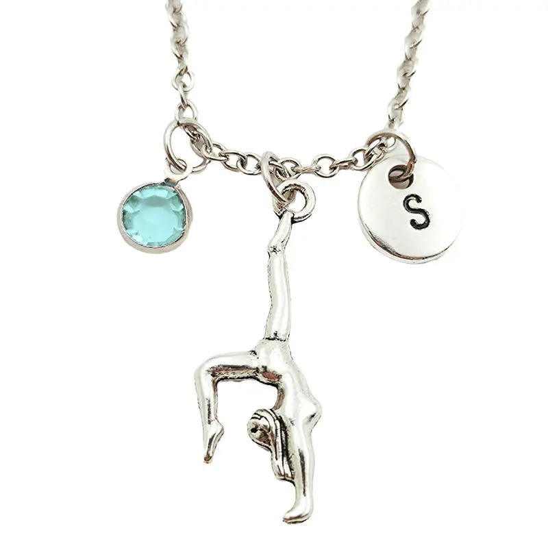 

Gymnastics Girl Creative Initial Letter Monogram Birthstone Necklace Fashion Jewelry Women Christmas Gifts Accessories Pendants
