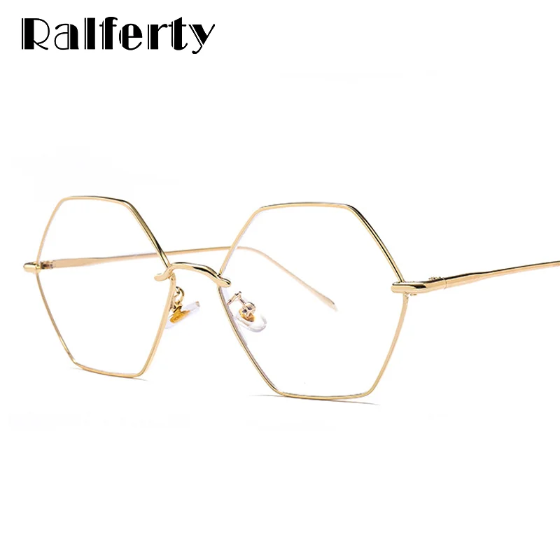 

Ralferty Women's Glasses Frame Trendy Female Metal Hexagon Eyewear Prescription Glasses Blue Light Glasses For Computer D1237