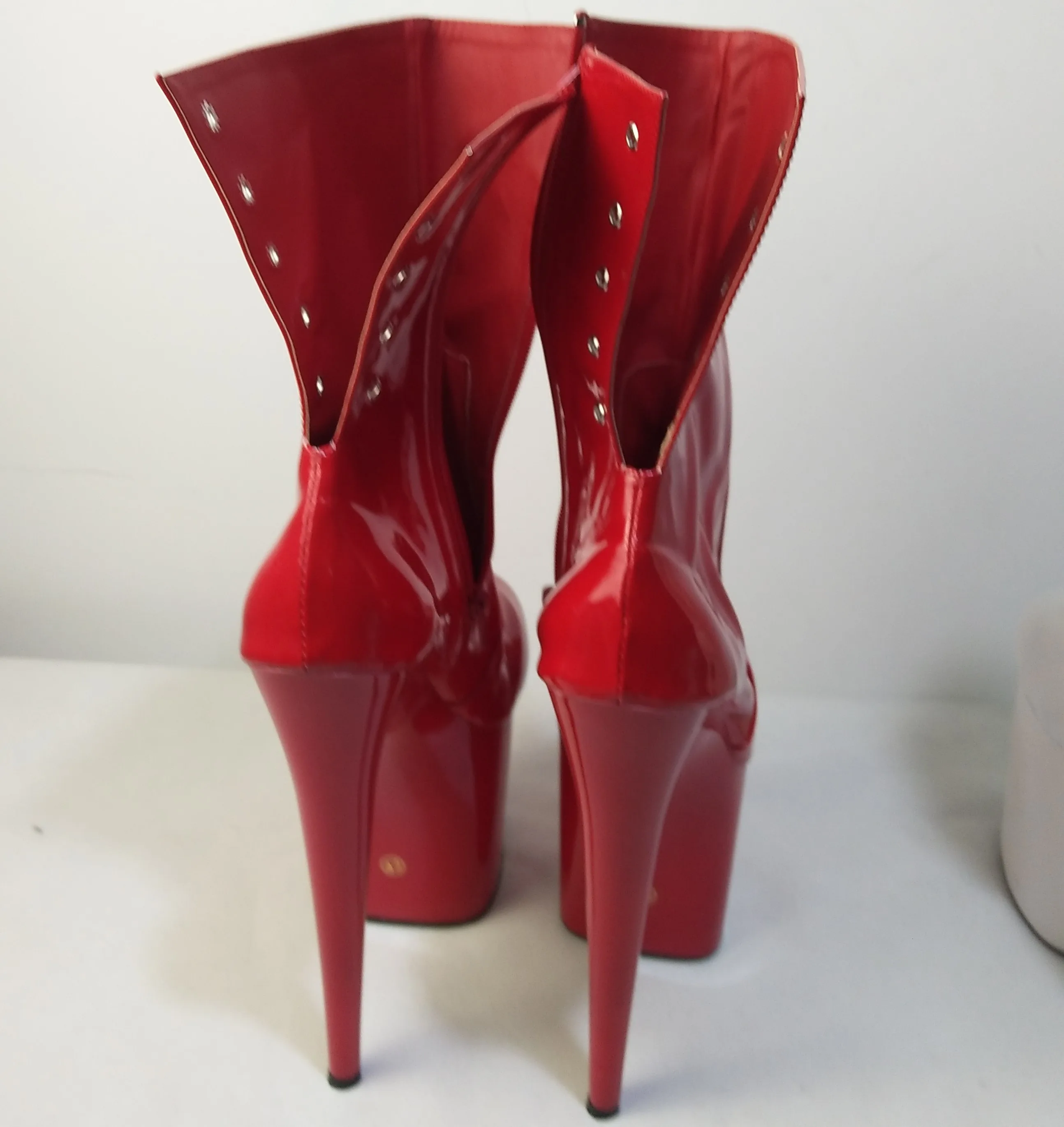 20cm Black sexy patent leather ankle boots, a low - size, low - bottom sex high heels, fine - with special - Dance Shoes