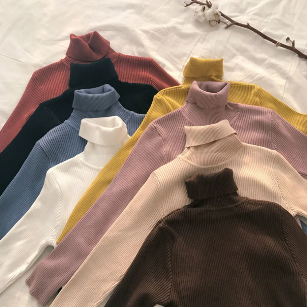 

2020 Women Turtleneck Sweater Lady Knitted Ribbed Pullover Sweater Autumn Winter Thick Long Sleeve Slim Warm Female Clothes