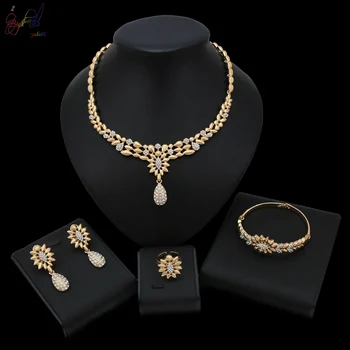 

Yulaili Classic African Jewelry Sets Water Drop Crystal Necklace Bracelet Earrings Ring Nigerian Wedding Jewellery Wholesale