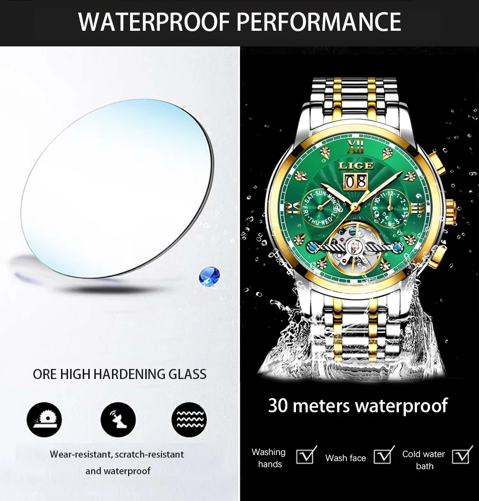 LIGE Mens Watches Top Brand Luxury Fashion Automatic Mechanical Watch Men All Steel Sport Waterproof Clock Relogio Masculino+Box