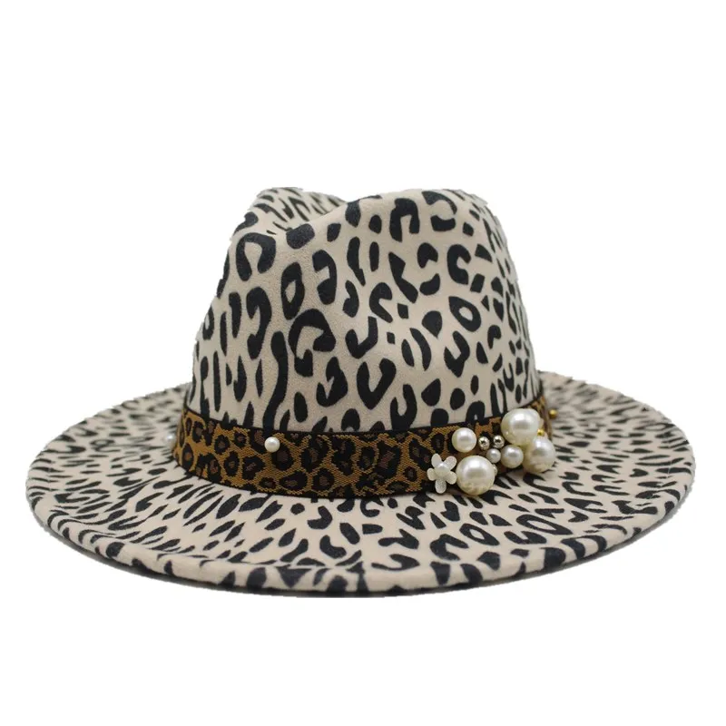 Seioum Британский Леопардовый принт шерстяной войлок Джаз Fedora шапки с пряжкой на ремне мужские и женские широкие полями Trilby Панама вечерние шапки