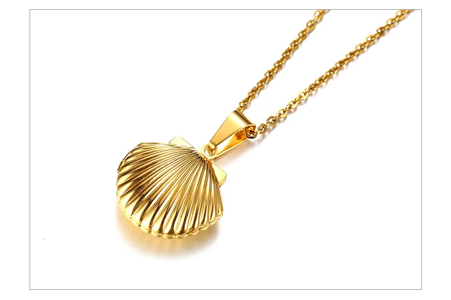 Vnox красота ракушка кулон-фоторамка для женщин мемориальное ожерелье золотой цвет нержавеющая сталь подарки на память для нее