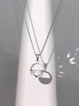 

Trendy Female White Zircon Pendant Necklace Fashion Silver Color Wedding Necklace Dainty Hollow Round Chain Necklaces For Women