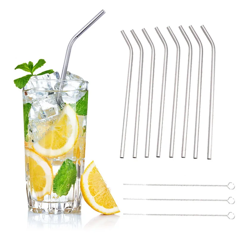 Stainless Straws+Brush 8pcs Reusable Steel Straws Cup Straw Metal Juice Straw Yetiparts Tool Durable Dringking Straws Party