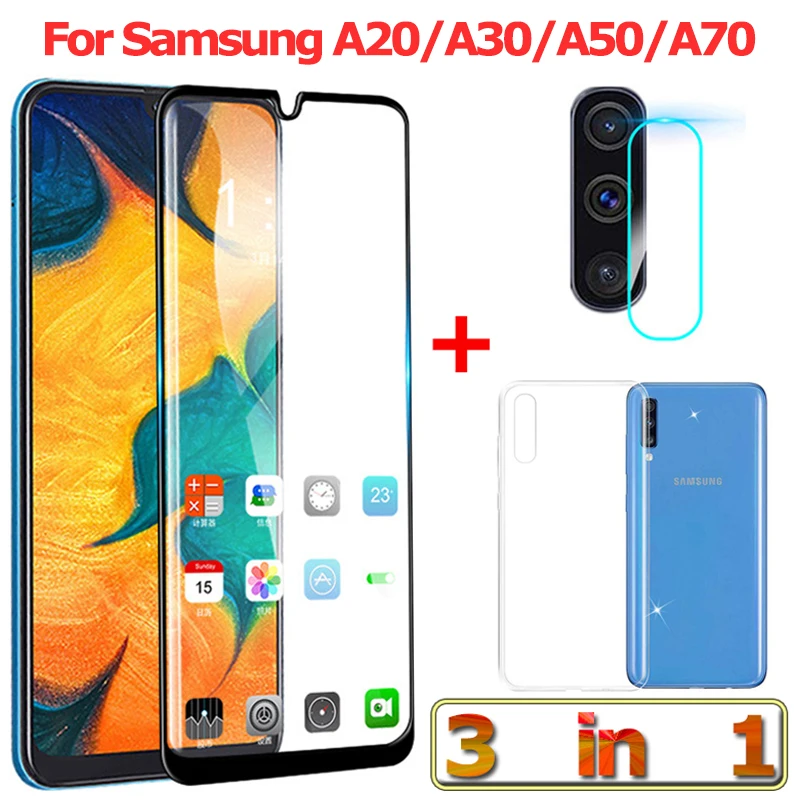 3 в 1 закаленное cтекло Samsung Galaxy A50 A70 A20 A30 kамера защитное для стекло на самсунг а50 а30