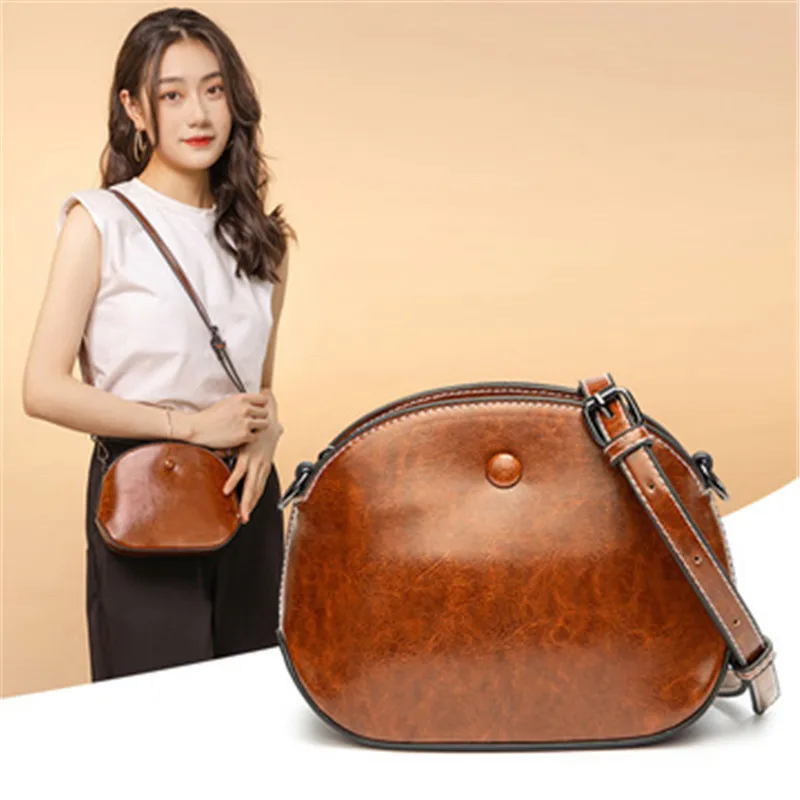 

Women's Crossbody Bags 2021 New Retro Minimalist Small Shell Bag Large Capacity Oil Wax Leather Women Bag Shoulder Messenger Bag