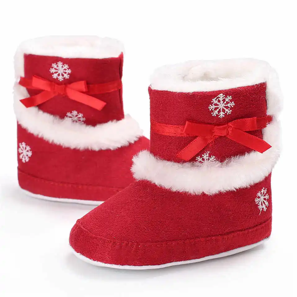 Новинка; зимние рождественские ботинки для маленьких девочек; кроше вязаный флисовый; детская обувь для малышей; шерстяные теплые ботиночки для малышей с мягкой подошвой