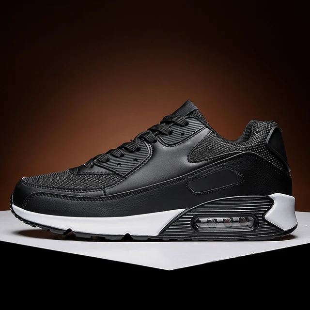 Sxclaee Air Cushion Men Casual Shoes Breathable Comfortable Mesh Lining Sneakers Sweat-absorbent Deodorant Sports Shoes Size 47 Black and White