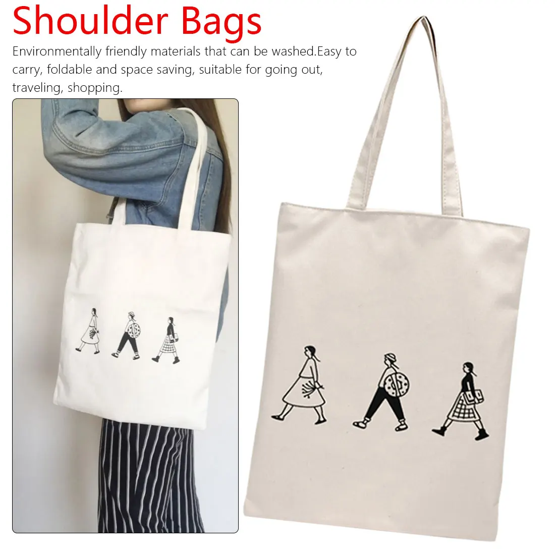 Женские черно-белые холщовые сумки с принтом, сумка-тоут из хлопка для покупок, дорожные женские экологический многоразовый сумки на плечо